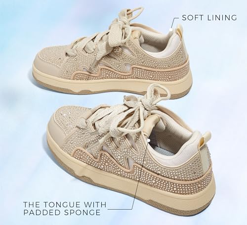 LUCKY STEP Women's Sparkle Rhinestone Fashion Sneakers Walking Tennis Bling Glitter Roaring Shoes Platform Lace up Casual Mesh Sneaker4