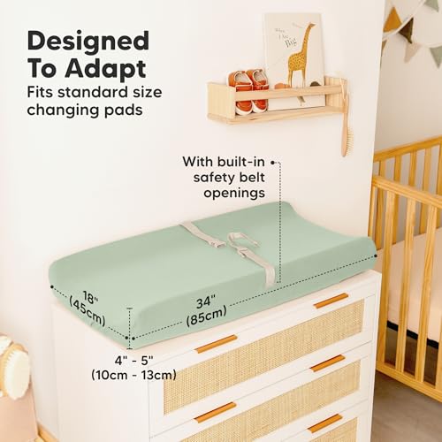Image of 2-Pack Baby Changing Pad Cover for Girl, Boy - 34x18 Soft Viscose Derived from Bamboo Baby Diaper Changing Table Pad Cover Sheets, Neutral, Snug Fit Nursery Diaper Change Sheets (Sage)