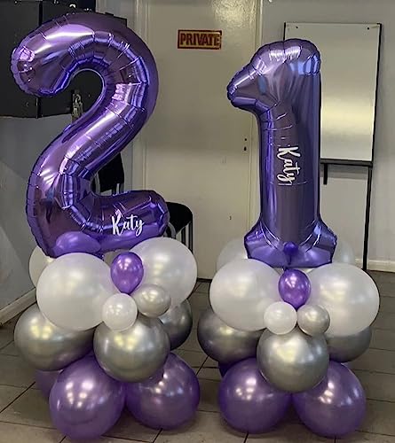 Image of Number 10 Purple Balloons 40 Inch Giant Purple 10 Number Foil Helium Balloons for 10th Purple Birthday Party Supplies 10th Anniversary Events Decorations