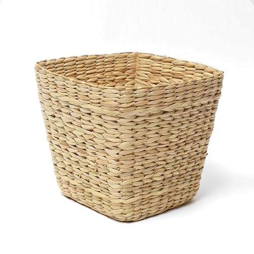 Habere India-All the Cultures Fabricating India Organic Straw Bin | Dry Grass Planter | Seagrass Storage Organiser | Basket For Shelves | Planter Baskets, Square, Beige (L23 x W23 x H16 cm)