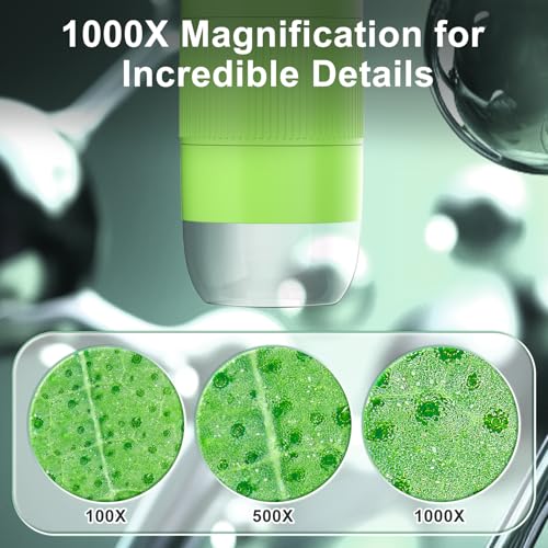Image of 1000X Pocket Microscope for Kids - Railhorn Mini Microscope with 2 inch LCD Screen, 16MP Camera & 1080P Video, Handheld Magnifier with Light for Coins, Slides & Nature Exploration, STEM Toy for Ages 3-12