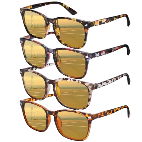 4 Pairs Night Vision Driving Glasses for Men Women, Polarized Anti Glare Yellow Lens Night Vision Glasses for Nighttime Driving Fishing Golf