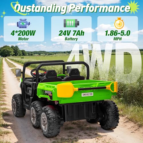 Image of 24V Ride on Dump Truck, XL 2 Seater Ride on Cars with Remote Control, 4x200W Powerful Motors, 6-Wheel Suspensions, Electric Dump Bed, Shovel, Kids UTV for Boy Girl