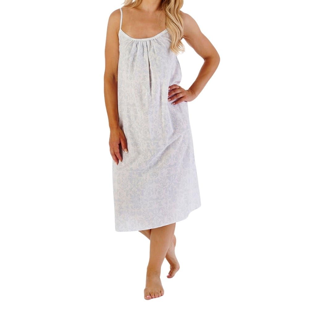 Slenderella Ladies Annabelle Spaghetti Strap Woven Cotton 44 Inch Nightdress ND07205 Blue 12-14