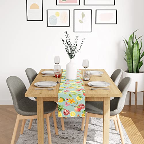 Encasa Dining Table Runner For 8 Seater - Water Repellent - Polyester Printed Twill Fabric - Size 13 X 97 Inch - Decorative Cloth For Center And Coffee Table - Washable - Durable - Pineapple #TOP1