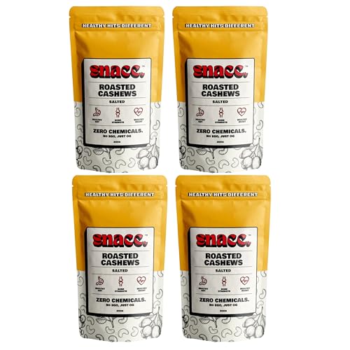 Image of Snacc Roasted & Salted Cashews | Premium Crunchy Kaju | Dry Fruits Nuts | Protein Rich Cashew Nuts | Healthy Snack | High Fiber | Zero Chemicals | Clean Label | (200g Pack x4)