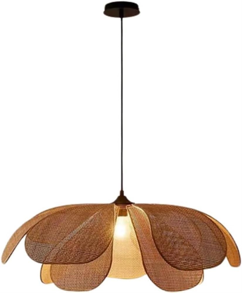 Duża antyczna lampa wisząca z bambusa, pleciona wiklinowa lampa sufitowa w stylu art deco z regulowanym sznurkiem, do dekoracji jadalni, salonu, restauracji i baru (80 cm)