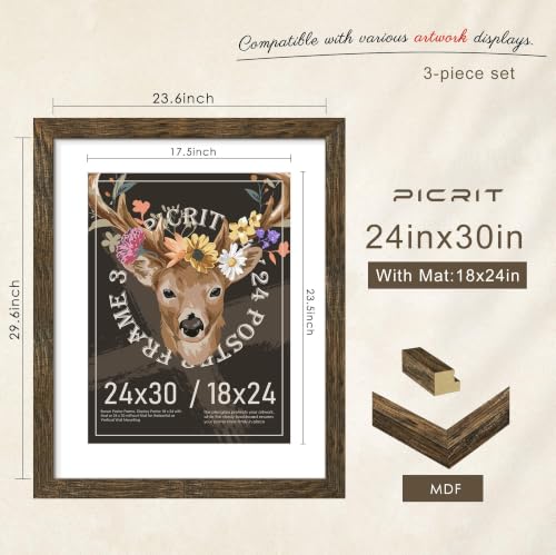 Image of Picrit 24x30 Rustic Brown Puzzle Frame, Picture Frame for Wall, 3 Pack