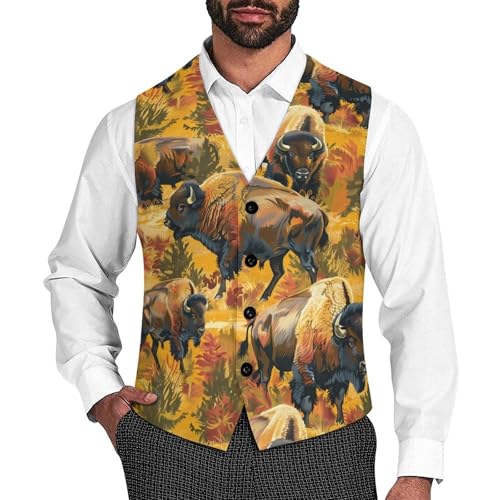 Bison Herd Novelty Men's Suit Vest Funny Formal Dress Vests Business Waistcoat