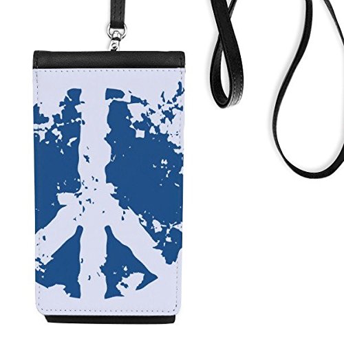 Bourse en cuir pour telephone noir et symbole paix bleu : cadeau original