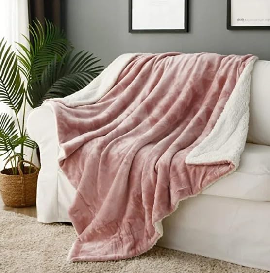 Image of Goyal's Ultra Soft Flannel Sherpa Blanket for AC Room, Mild & Heavy Winter Use | Single Bed Reversible Plush 500GSM Blanket 55 x 90 Inches | Thick Warm Cozy Dual Layer Microfibre Throw - Onion Pink