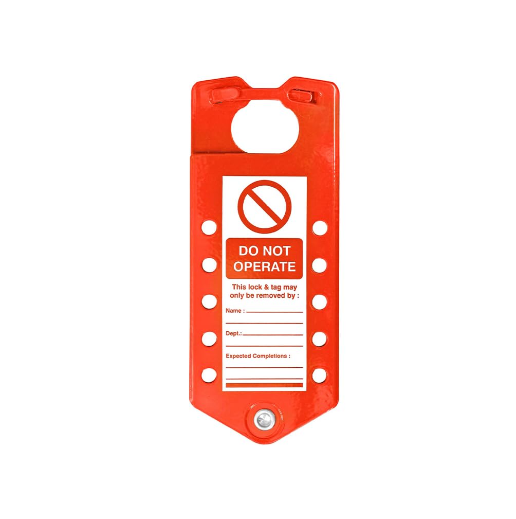 Lockout Tagout Hasp with Incorporated Safety Sign - Aluminium Multi-Padlock Device | Industrial Loto Compliance for Workplace Safety