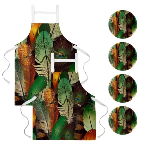 Tabliers de cuisine paon (lot de 2) avec broches pour service et pâtisserie