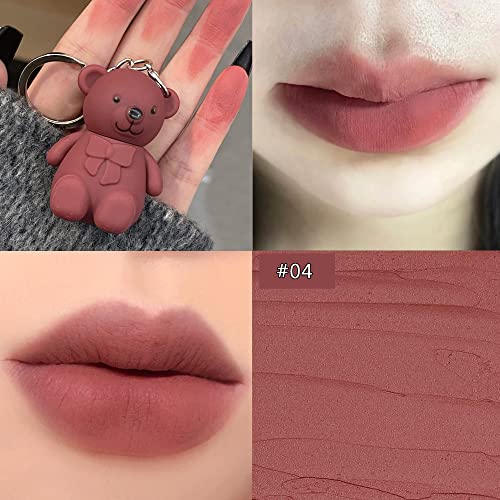 Niceface 3Pcs Keychain Cute Bear Liquid Lipsticks Set, Mist Matte Velvet With Moisturizing Lip Stain, Waterproof And Long Lasting Bear Lipgloss Beauty Makeup (Set B) #TOP3