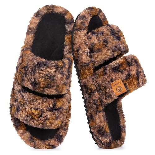 Image of EverFoams Womens Fuzzy Open-toe Slippers Soft Comfy Memory Foam Indoor House Shoes