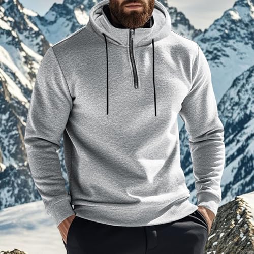 Mens Half Zip Hoodie For Casual Fleece Lightweight Regular Long Sleeve Sherpa Lined Winter Warm Pullover Sweatshirts2