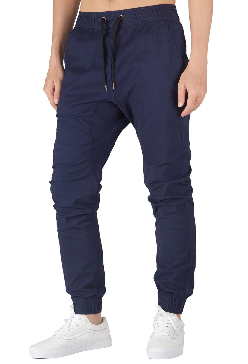 ITALY MORN Men Joggers Pants Skinny Chinos Khakis Drop Crotch Pant Casual Harem Trousers Sweatpants Sport Jogging Baggy Cotton Twill, S, Navy Blue