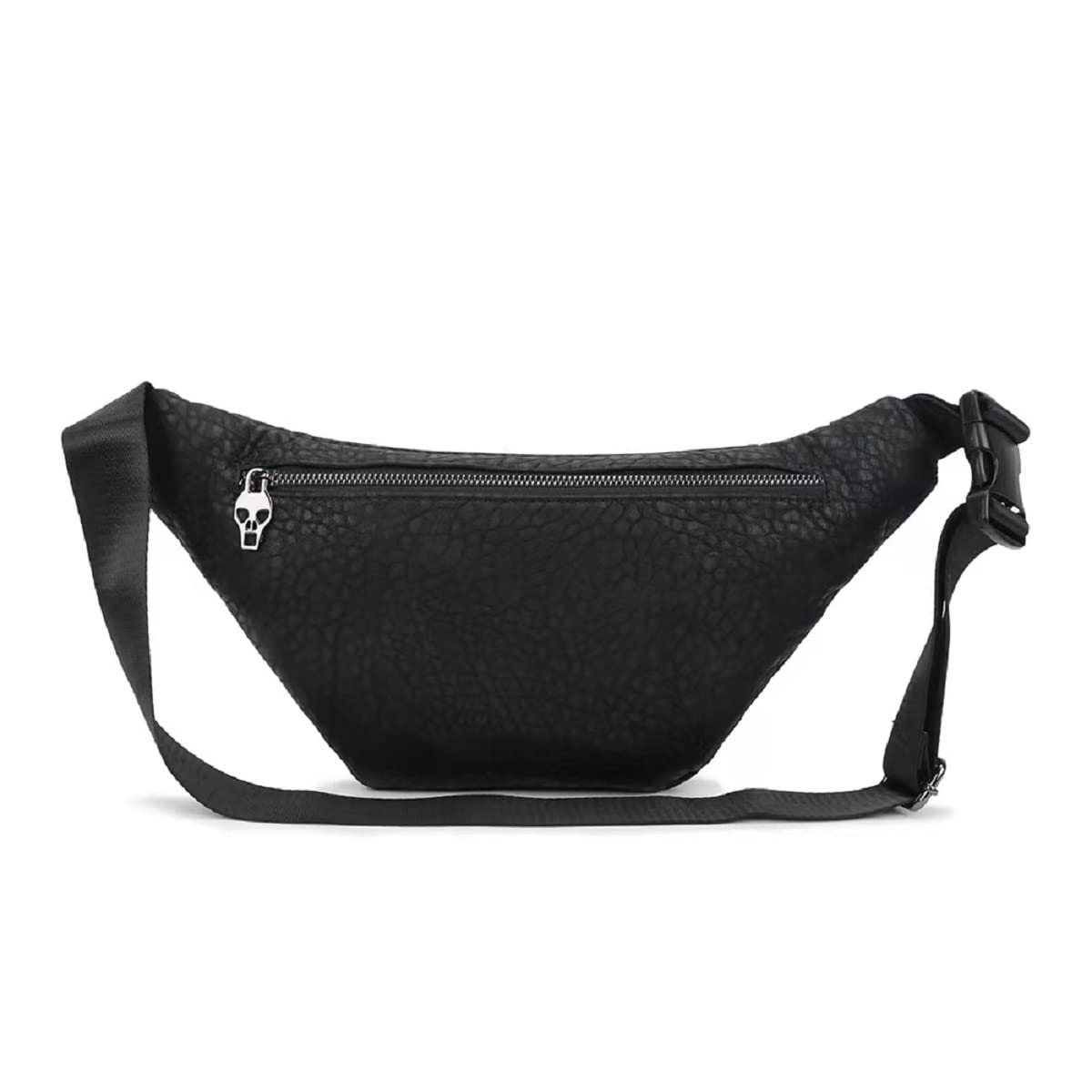 XingChen Marsupio con teschio alla moda in pelle PU Marsupio da donna e uomo marsupio nero con cintura regolabile per rave, festival, viaggi, feste, nero, Taglia unica