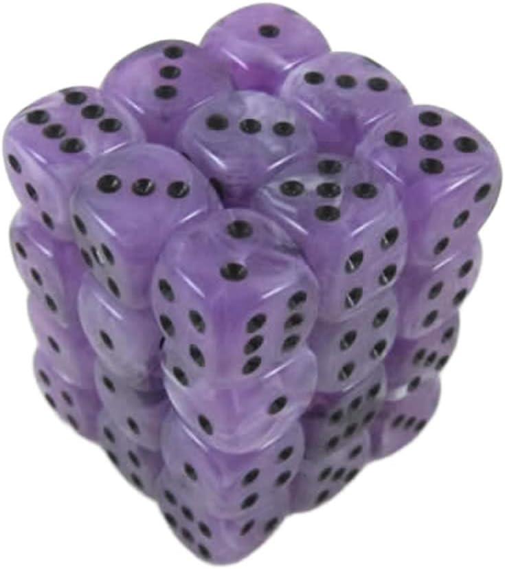 Swirl Ice Purple Dice with Black Pips D6 12mm (1/2in) Pack of 36 Dice Koplow Games