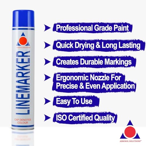 Image of Aerosol Solutions Line Marker Blue 26 Oz [Pack of 6] Grass and Road Spray Paint, All Purpose Striping Paint Spray | Perfect for Athletics, Sports Fields & Pavement