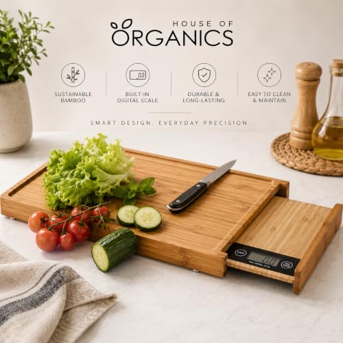 Tabla de cortar rectangular de bambú con balanza integrada miniatura 6