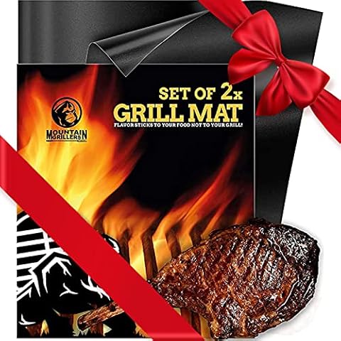 Mountain Grillers BBQ Grill Mat Non-Stick - Heavy Duty BBQ Grilling Mats for Gas Grill or Charcoal - Nonstick Grill Mat Outdoor Easy Use - Reusable Set of 2 Grill BBQ Mat Cover