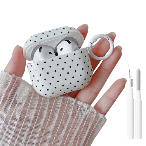 MINSCOSE für AirPods 4 Klarsicht-Hülle niedliches Polka-Dot-Muster-Design mit trendigem Schlüsselring weiche TPU-Schutzhülle mit Reinigungsset für Mädchen und Frauen für Airpods 4Weiß