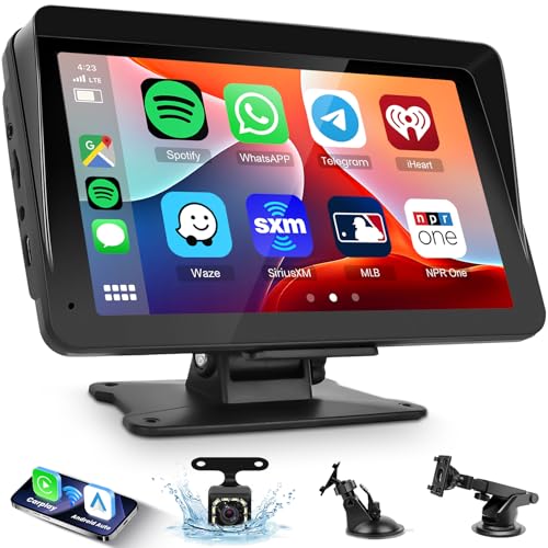 Radio de Coche Portátil Carplay Pantalla, 7 Pulgadas IPS Pantalla Táctil para Coche con Carplay Inalámbrico Android Auto, Hodozzy Portáti Radio Bluetooth, Mirror Link Cámara Soporte AUX/FM/TF/GPS