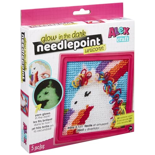 Image of Alex: Glow-in-The-Dark Needlepoint - Unicorn & Rainbow - DIY Kit, Learn to Needlepoint, All-in-1 Beginners Embroidery Kit, Includes Frame, Kids Age 7+