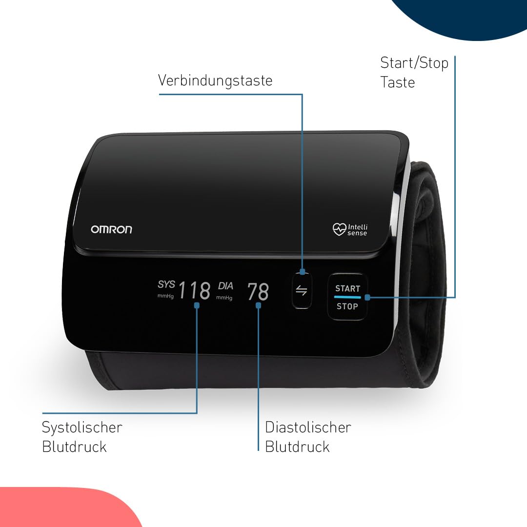 OMRON EVOLV Automatisches Oberarm-Blutdruckmessgerät ohne Kabel, klinisch validiert, auch für Schwangere, mit kostenloser Gesundheits-App
