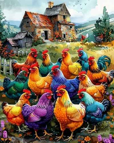 Kit point de croix imprimé 11CT Coq de ferme 40x50 cm broderie débutant