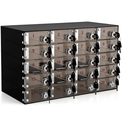 Image of Layhit 20 Slots Cell Phone Locker Box for Classroom Black Acrylic Cell Phone Storage Cabinet Bin with Door Locks for Classroom School Students Office Factory Employees