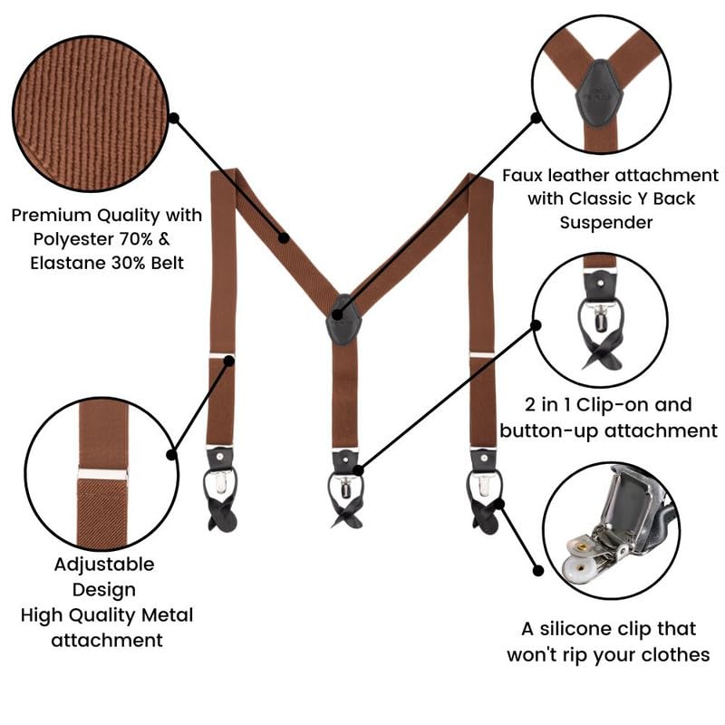 Image of The Tie Hub Button Suspenders for Men | Gentry Button-On Y-Back Elastic Braces | Adjustable 1.25 Inch | Formal Wedding