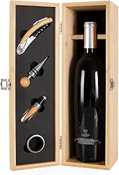 Kit Vinho com Caixa de Bambu e Com suporte para garrafa padrão de 750 ml