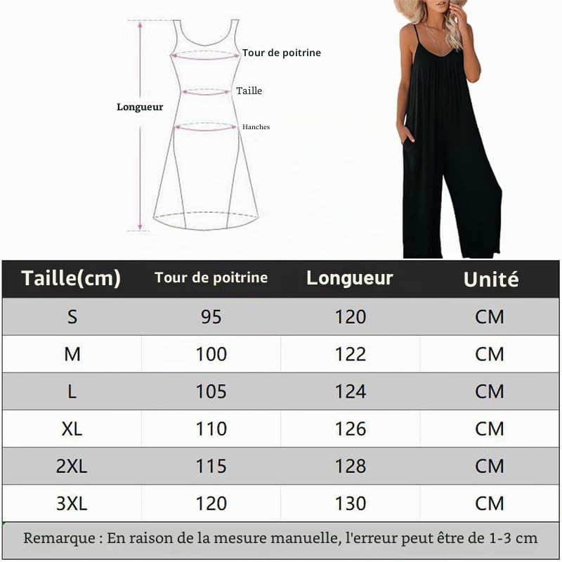 Haibang Combinaison Femme Été Sans Manches Casual Jumpsuit Chic et Élégant Bretelles Spaghetti Réglables Romper Salopette à Jambes Larges Loose Playsuit avec Poches