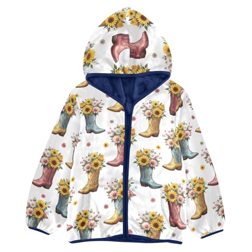 CHIFIGNO Cowboy Boots Sunflowers Toddler Boy Zip up Hoodie Lightweight Warm Fleece Jacket 3T