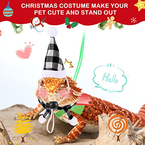 11 Pieces Christmas Bearded Dragon Santa Hat Scarf Set Including Lizard Christmas Costume Scarf Hat Buffalo Plaid And Leash Harness Set For Reptile Small Pet Animals Xmas Clothing Cosplay #TOP3
