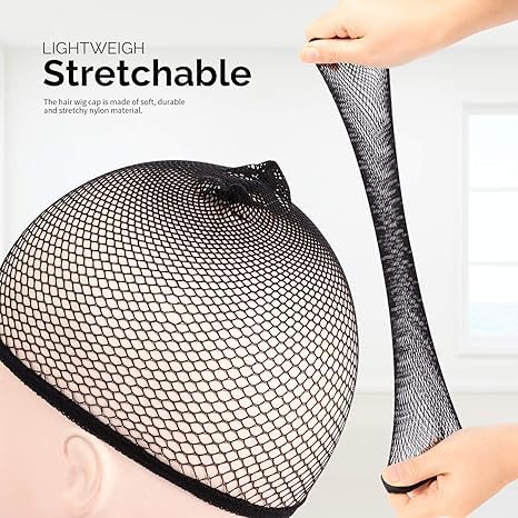 Prime Hair Mesh Net Liner Wig Caps Flexible Free-Size Long Weaving Cap/Patch Caps for Men Women (Pack of 3) Black - Image 4 thumbnail