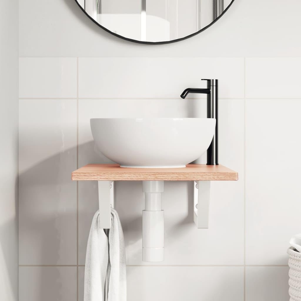 Tapa para lavabo de 40 x 60 cm, madera maciza de roble con soportes de acero blanco, diseño moderno, robusto y duradero, para baño, invitados, inodoro y baños pequeños
