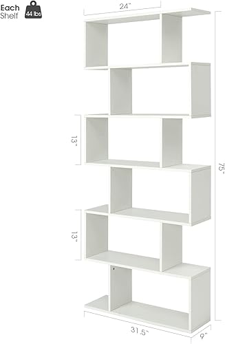 Miniatura 20 de Giantex Estantería geométrica blanca, de madera en forma de S, 6 niveles, moderna, independiente, decorativa, para dormitorio, sala de estar