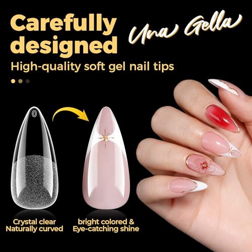 Image of UNA GELLA Medium Stiletto Nail Tips 240 Pcs - Pre-Etched Soft Gel Nail Tips Stiletto Press on Nails, Clear Full Coverage Acrylic Fake Nails for Extension - DIY Salon at Home, 12 Sizes Included
