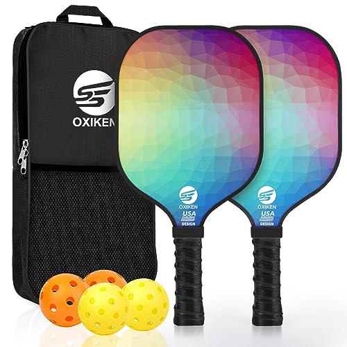 OXIKEN Pickleball Paddles ၂ ခု၊ USAPA အတည်ပြုကာဗွန်ဖိုင်ဘာ Pickle Ball Paddle ( CHS ), Polypropylene Honeycomb Core, Slip Slip Sweat Absorbing Grip, Outdoor Pickleball 2, Indoor Pickleball, Bag