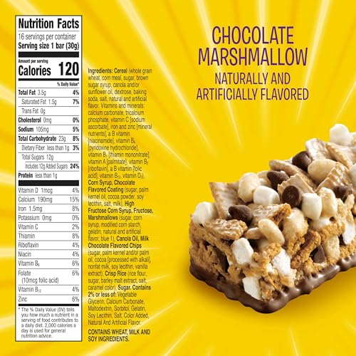 Image of Golden Grahams Cereal Treat Bars, S'mores, Snack Bars, Value Pack, 16 Ct, 16.96 oz (Pack of 4)