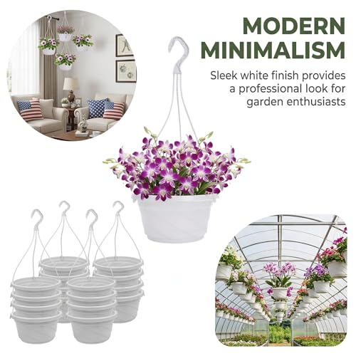Image of DOITOOL 10 Pack Hanging Plastic Pots for Plants with Hook, Garden Flower Plant Pot Container Baskets Hanging Nursery Planter Holder for Indoor Outdoor Garden Decor (White,6.7 Inch)
