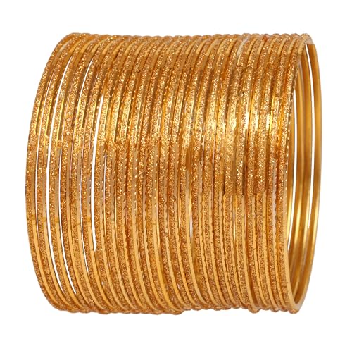 Touchstone NEW Indian Bollywood Handcrafted Traditional Cut Zigzag Pattern Glittering Golden Style Definition Designer Jewelry Bracelets Bangles. Set Of 24. In Gold Tone For Women.