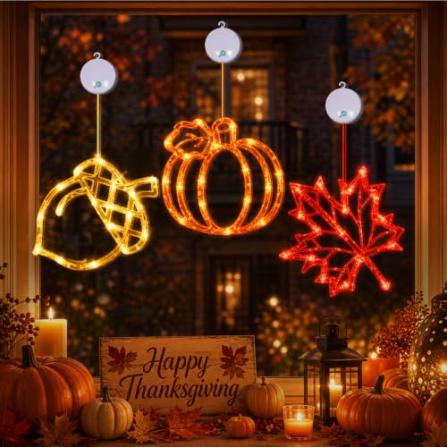 LOLStar Fall Decor Window Lights 2026 Thanksgiving Decorations LED Lights