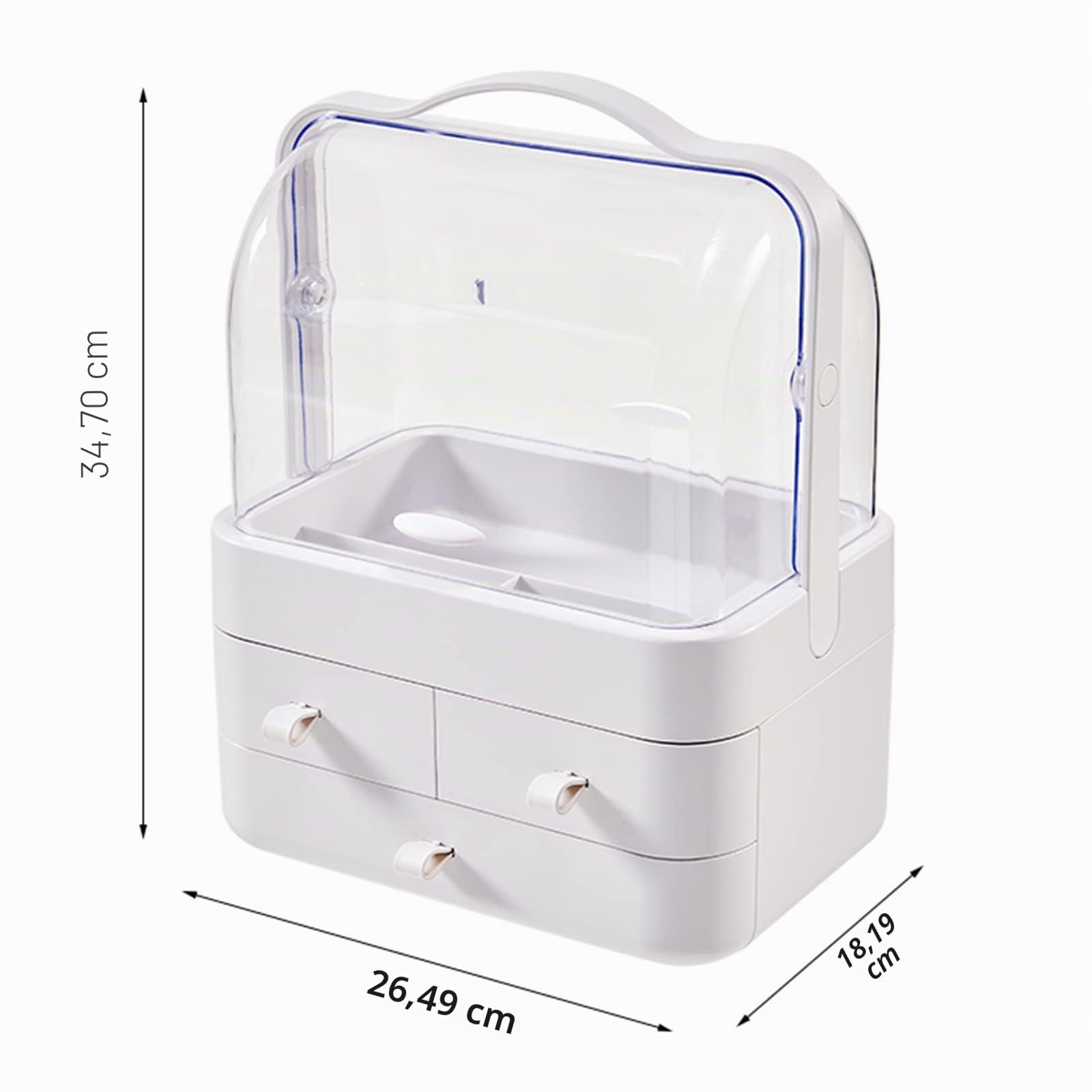 RMAN® Organizer trucchi con Coperchio Organizer Bagno Impermeabili Portatrucchi Organizzatore con 3 Cassetti Grande Capacità, Adatti e Rossetto, Smalto, Profumo, Bianco