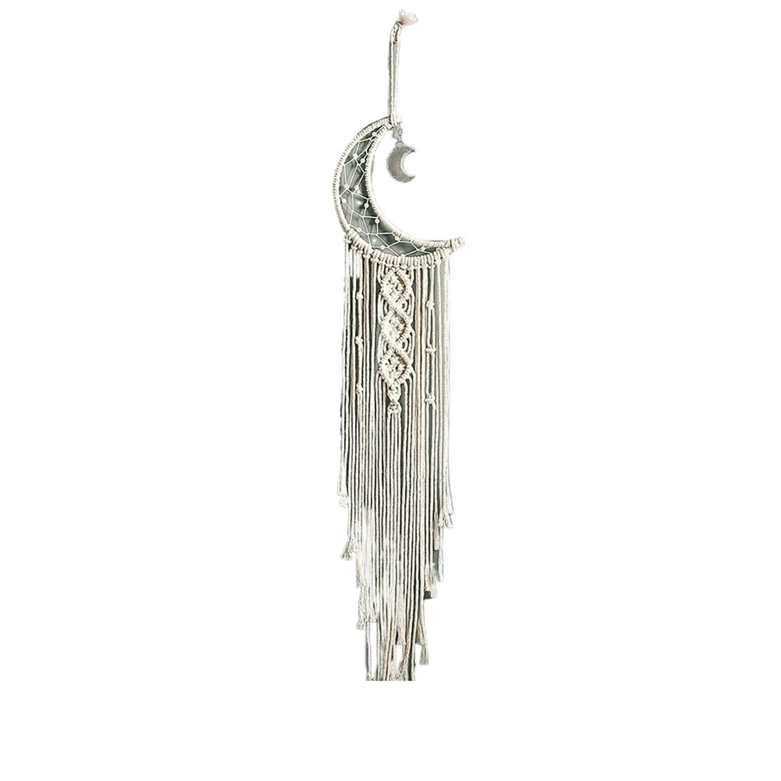 Moon Dream Catcher With Tassel Macrame Dreamcatcher For Girl,Wall Hanging Home Decor for Bedroom(Beige)