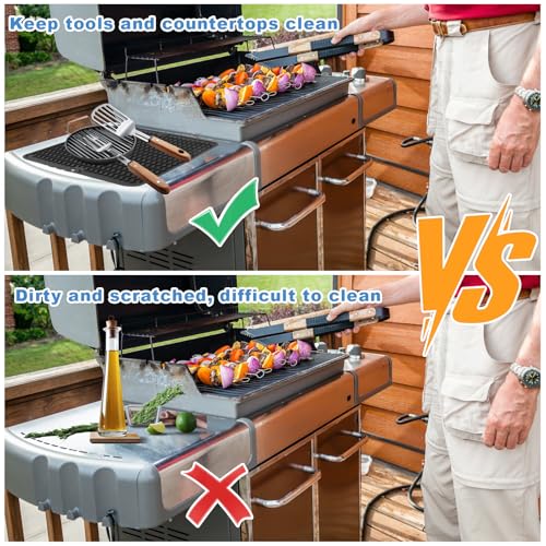 BOXOB Silikon Grillmatte für Blackstone Grill, 40x30 cm Hitzebeständig Grillwerkzeug-Pad Grillzubehör zum Grillen im Freien Camping Kochen Geschirrtrocknen Spatelhalter (Schwarz)