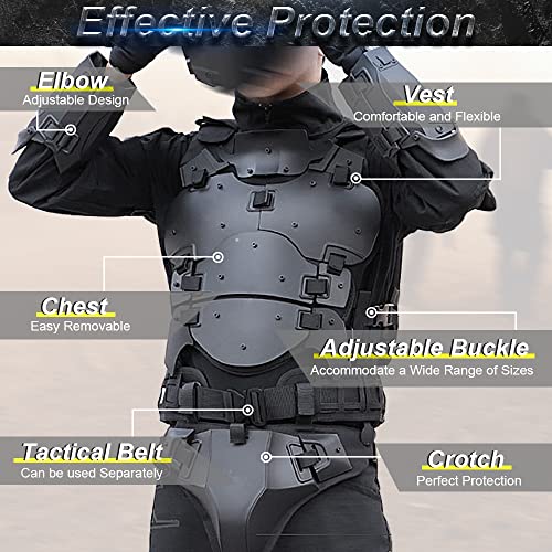 Ik Colouring Airsoft Tactical Vest Set, Combat Airsoft Paintball Vest For Men, Adjustable Elbow Shoulder Crotch Chest Protector Battle Belt, Tactical Vest For Outdoor Cs Field Training (Black) #TOP2